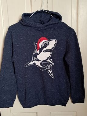 Gymboree Navy Blue Shark Hoodie Sweater with Red Accent